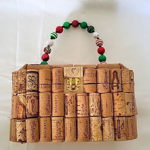 Handmade Christmas wine cork purse